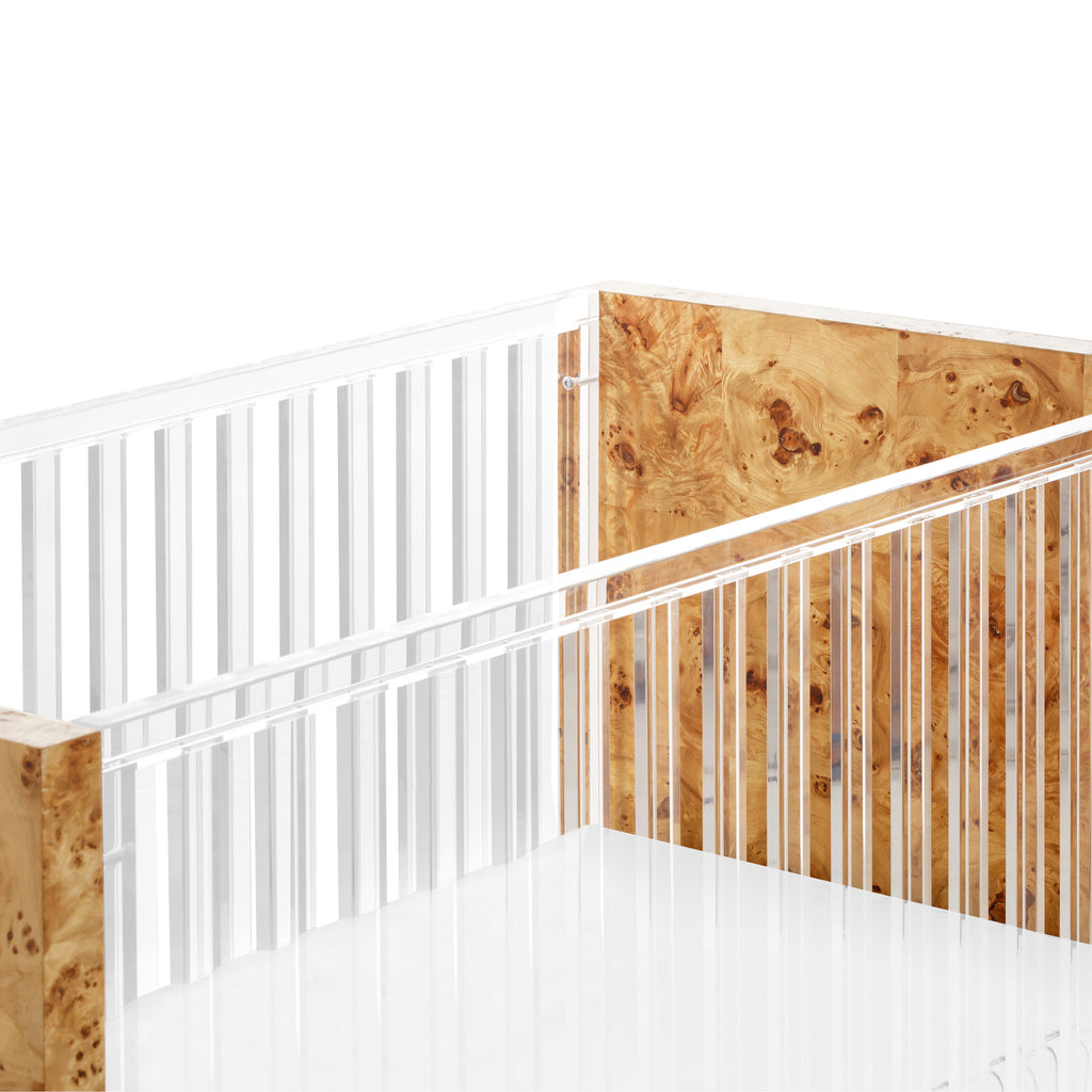 NW26101CKBU,Altair Crib in Clear Acrylic with Burl