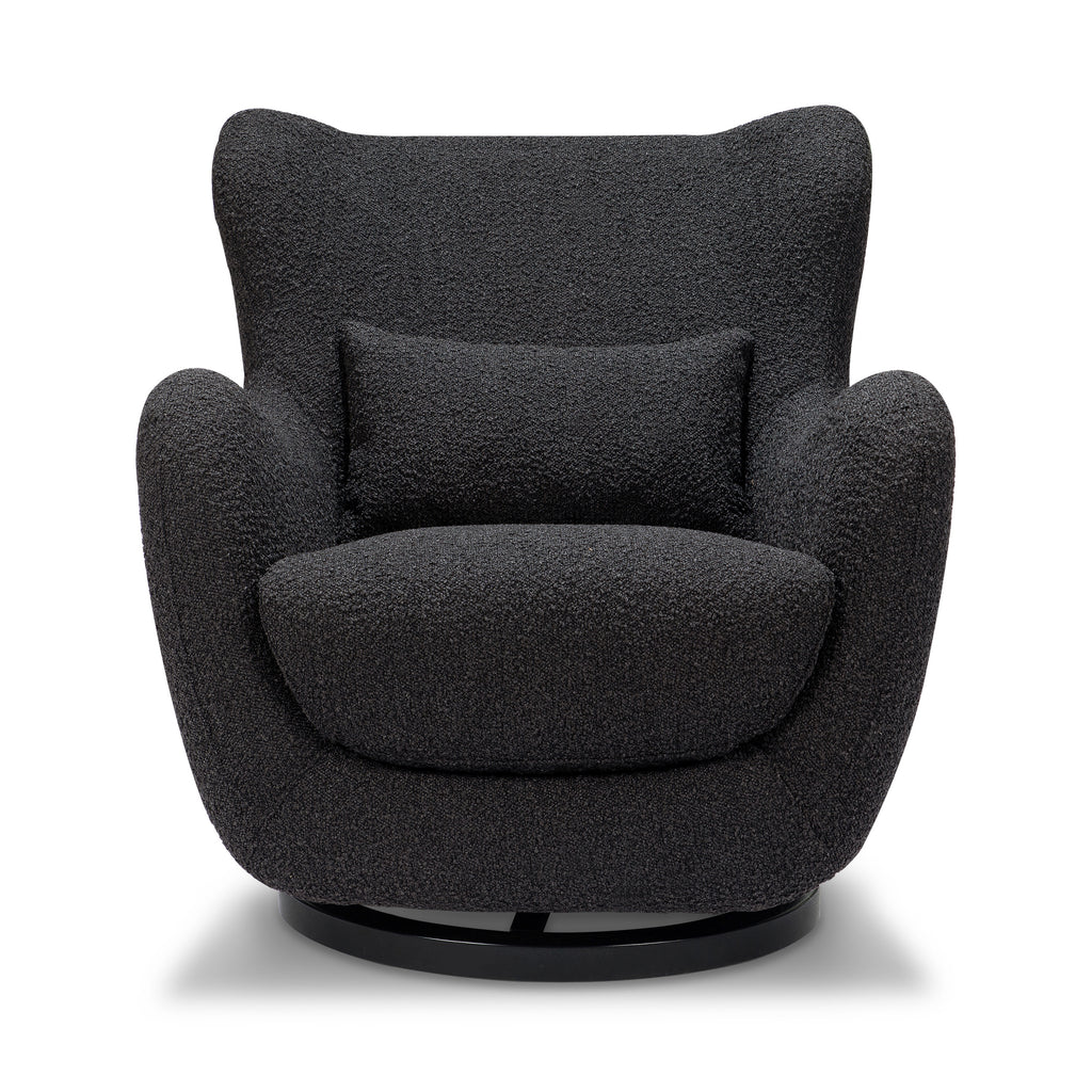 M24187BKBBB,Nursery Works,Solstice Swivel Glider in Black Boucle w/Black Wood Base