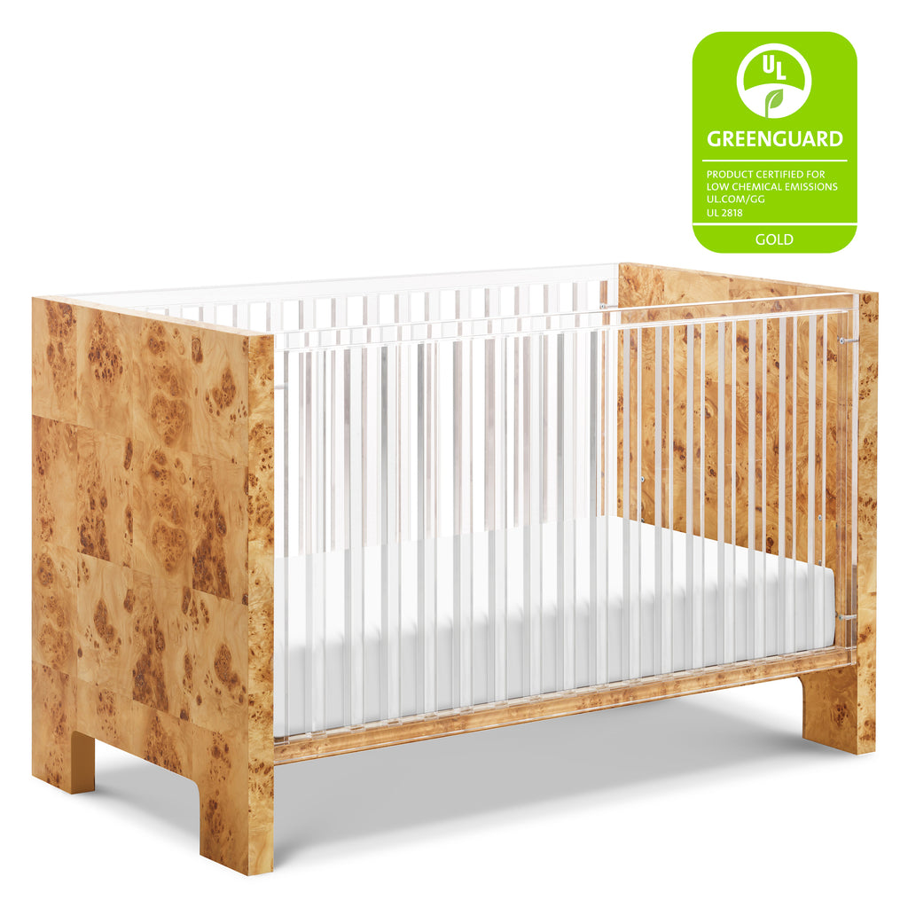 NW26101CKBU,Altair Crib in Clear Acrylic with Burl