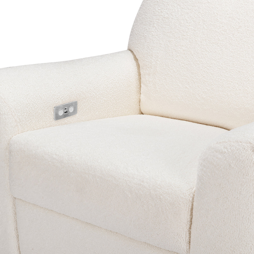 M24087CSHLB,Nursery Works,Sunday Power Recliner and Swivel Glider in Chantilly Fleece w/ Light Wood Base
