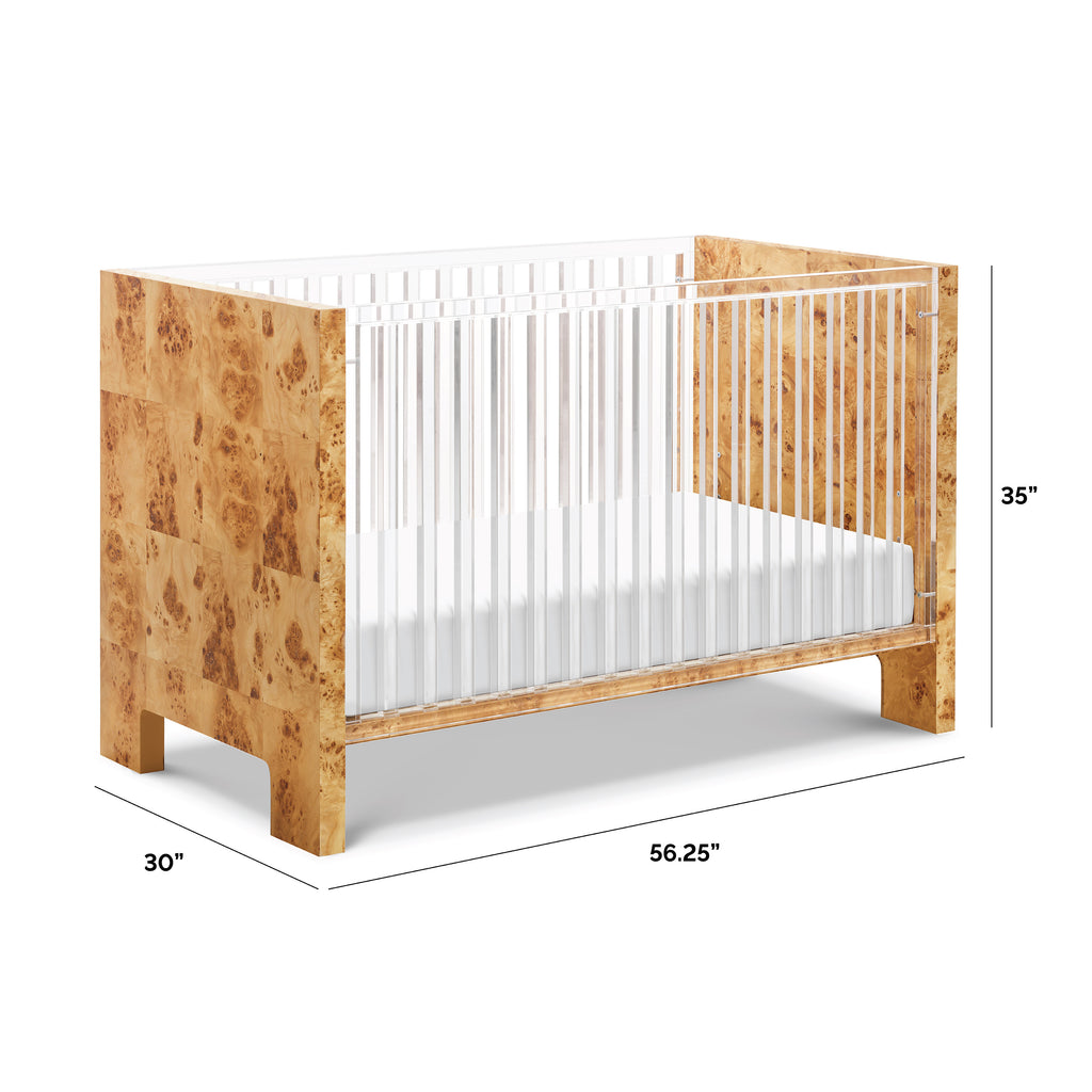 NW26101CKBU,Nursery Works,Altair Crib in Clear Acrylic with Burl