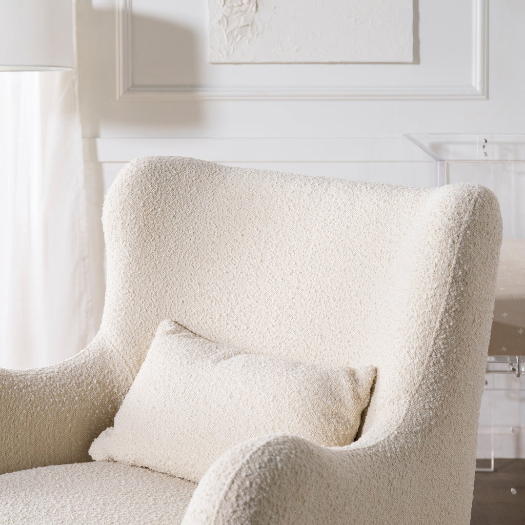 M24187WBIB,Nursery Works,Solstice Swivel Glider in Ivory Boucle w/Ivory Wood Base