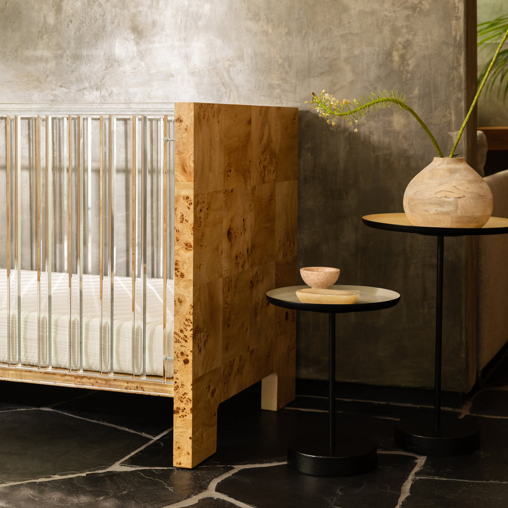 NW26101CKBU,Altair Crib in Clear Acrylic with Burl