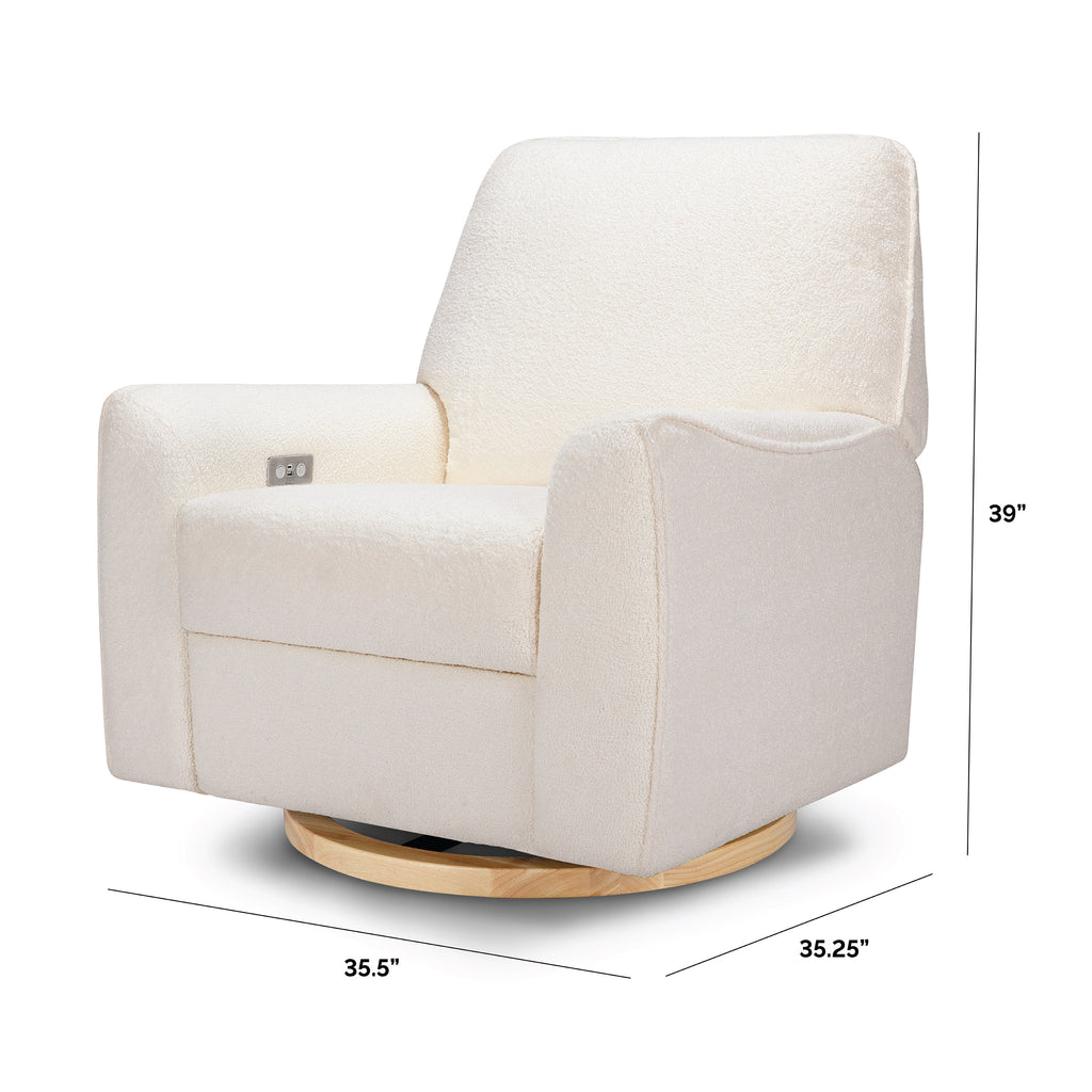 M24087CSHLB,Nursery Works,Sunday Power Recliner and Swivel Glider in Chantilly Fleece w/ Light Wood Base