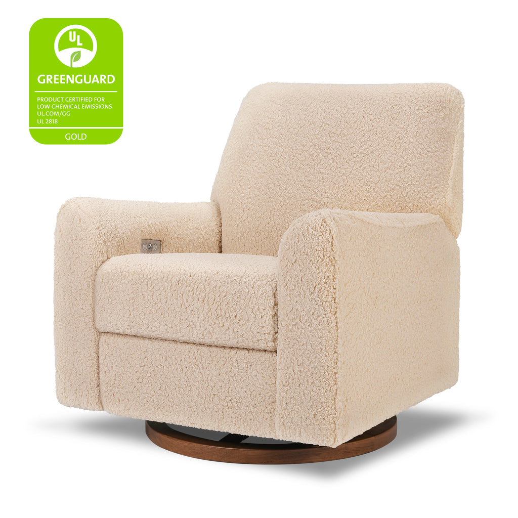 M24087CSGDB,Nursery Works,Sunday Power Recliner and Swivel Glider in Chai Shearling w/ Dark Wood Base