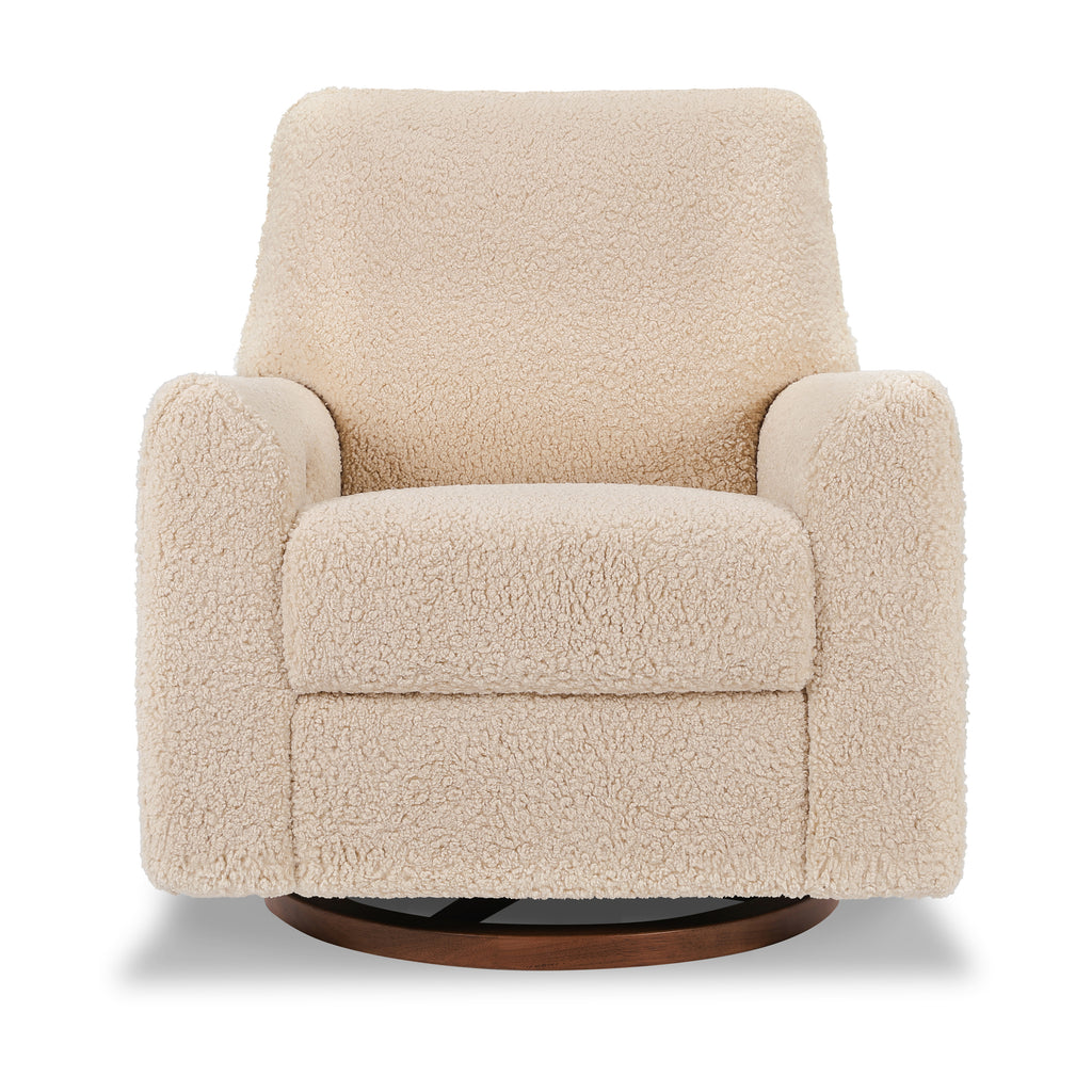 M24087CSGDB,Nursery Works,Sunday Power Recliner and Swivel Glider in Chai Shearling w/ Dark Wood Base