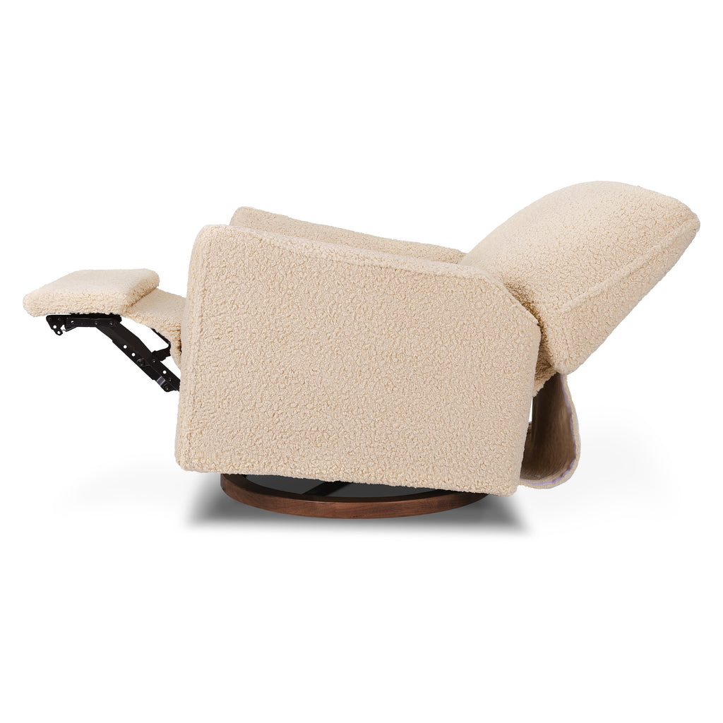 M24087CSGDB,Nursery Works,Sunday Power Recliner and Swivel Glider in Chai Shearling w/ Dark Wood Base