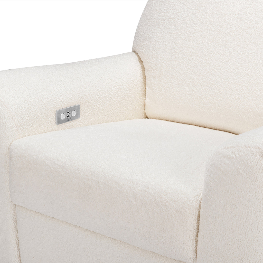 M24087CSHLB,Nursery Works,Sunday Power Recliner and Swivel Glider in Chantilly Fleece w/ Light Wood Base