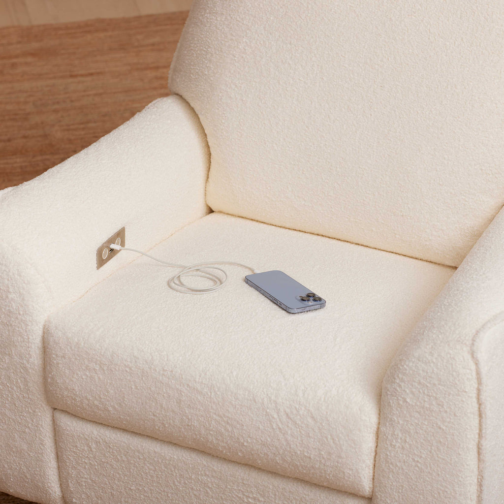 M24087CSHLB,Nursery Works,Sunday Power Recliner and Swivel Glider in Chantilly Fleece w/ Light Wood Base