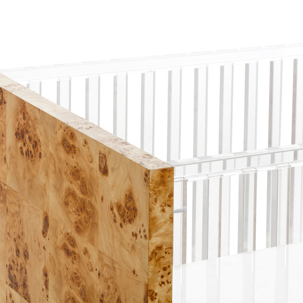 NW26101CKBU,Nursery Works,Altair Crib in Clear Acrylic with Burl