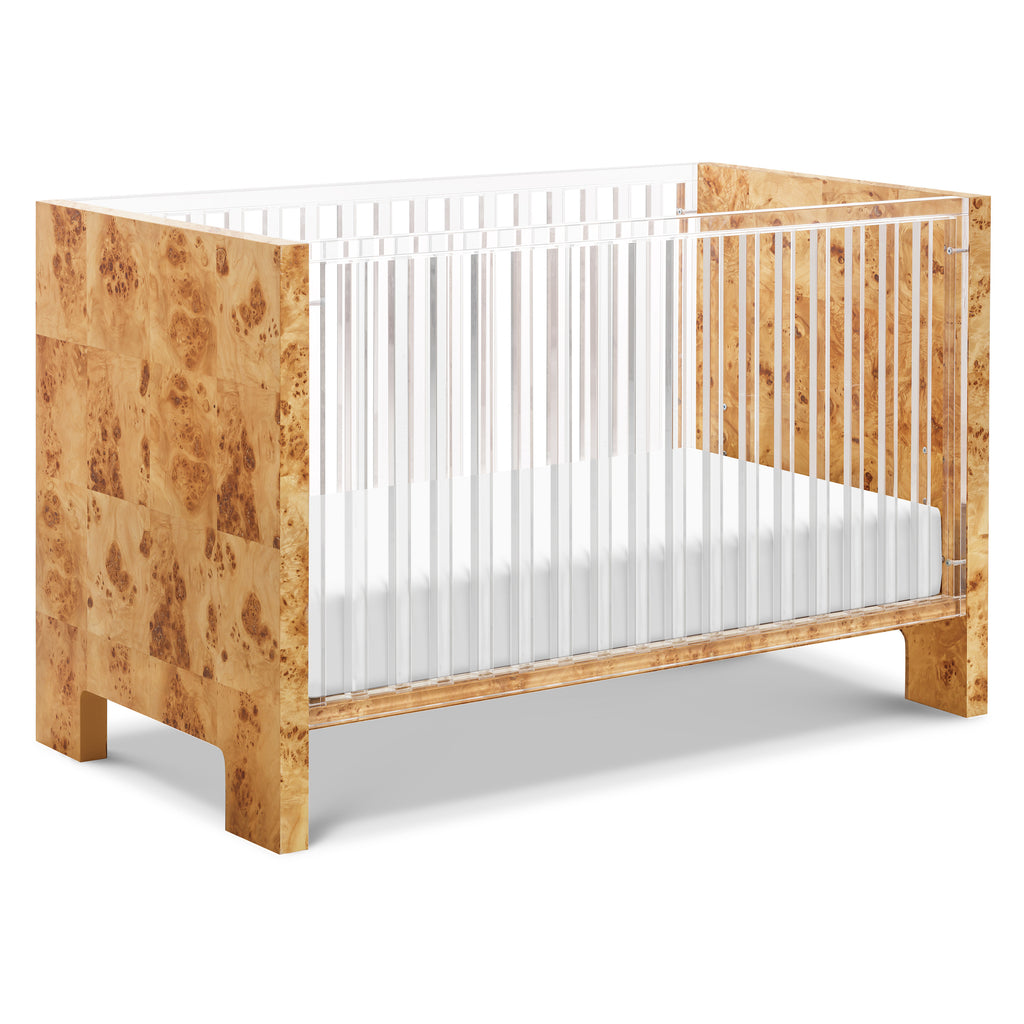 NW26101CKBU,Nursery Works,Altair Crib in Clear Acrylic with Burl Clear Acrylic with Burl