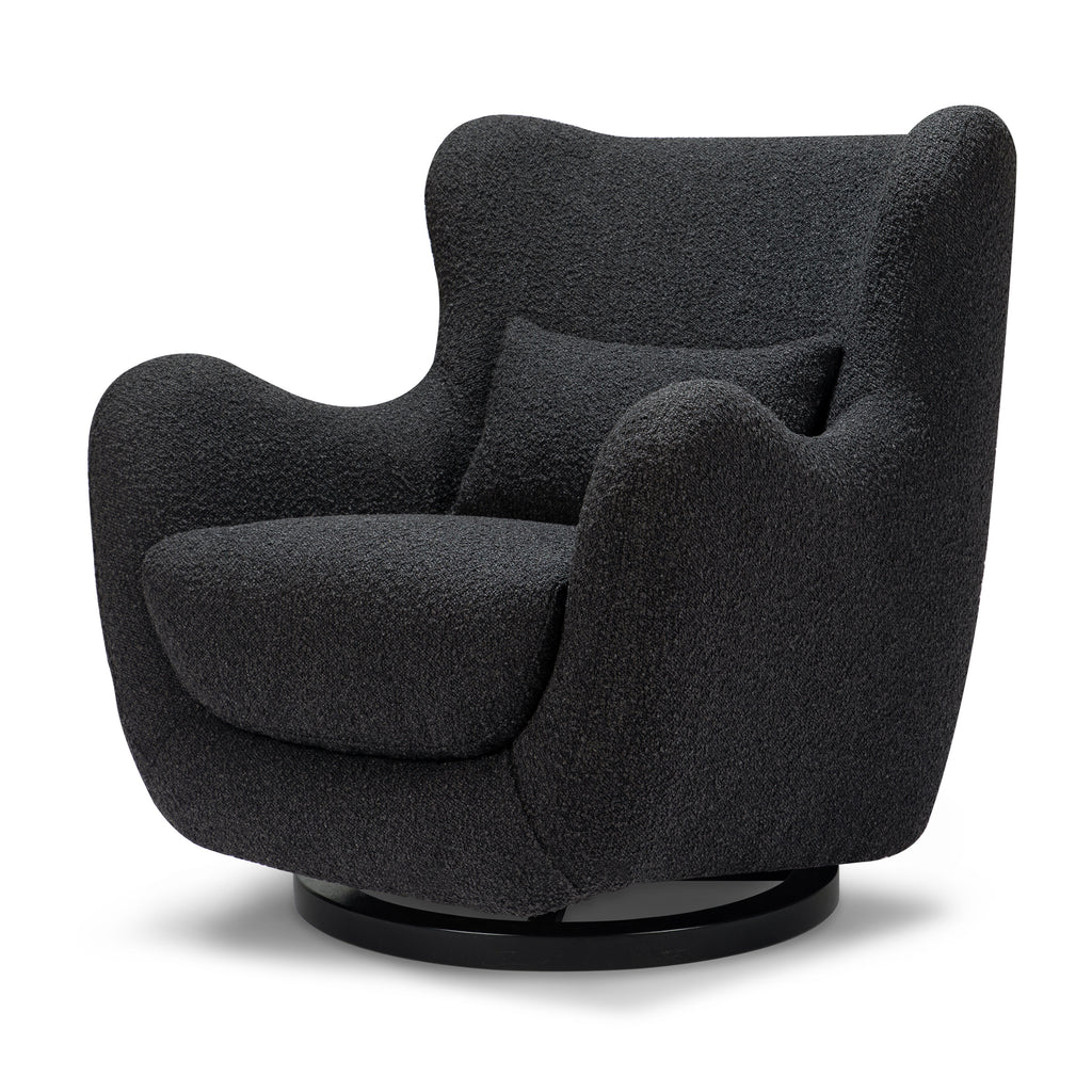 M24187BKBBB,Nursery Works,Solstice Swivel Glider in Black Boucle w/Black Wood Base Black Boucle with Black Wood Base