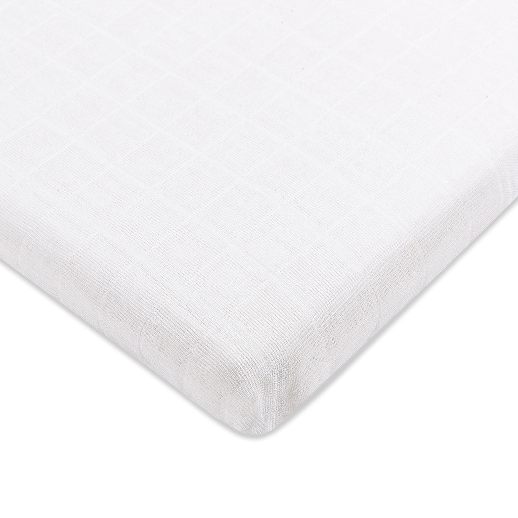 T29434,Babyletto,Plain White Muslin All-Stages Bassinet Sheet in GOTS Certified Organic Cotton White