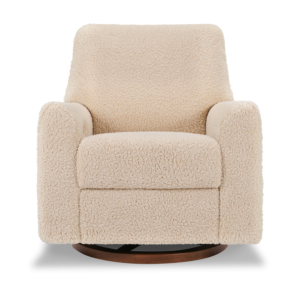 M24087CSGDB,Nursery Works,Sunday Power Recliner and Swivel Glider in Chai Shearling w/ Dark Wood Base